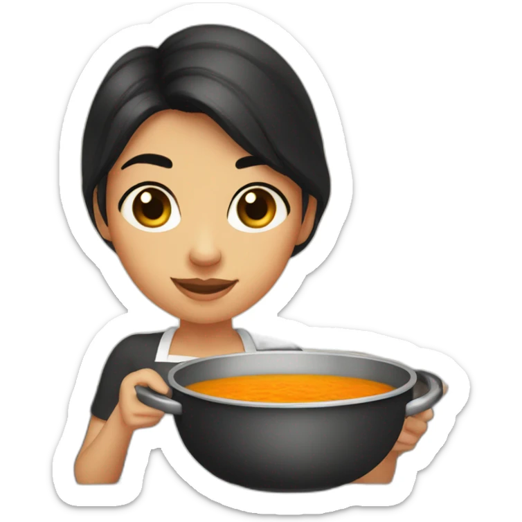 Girl with dark eyes and dark hair, cooking soup with pumpkin  sticker