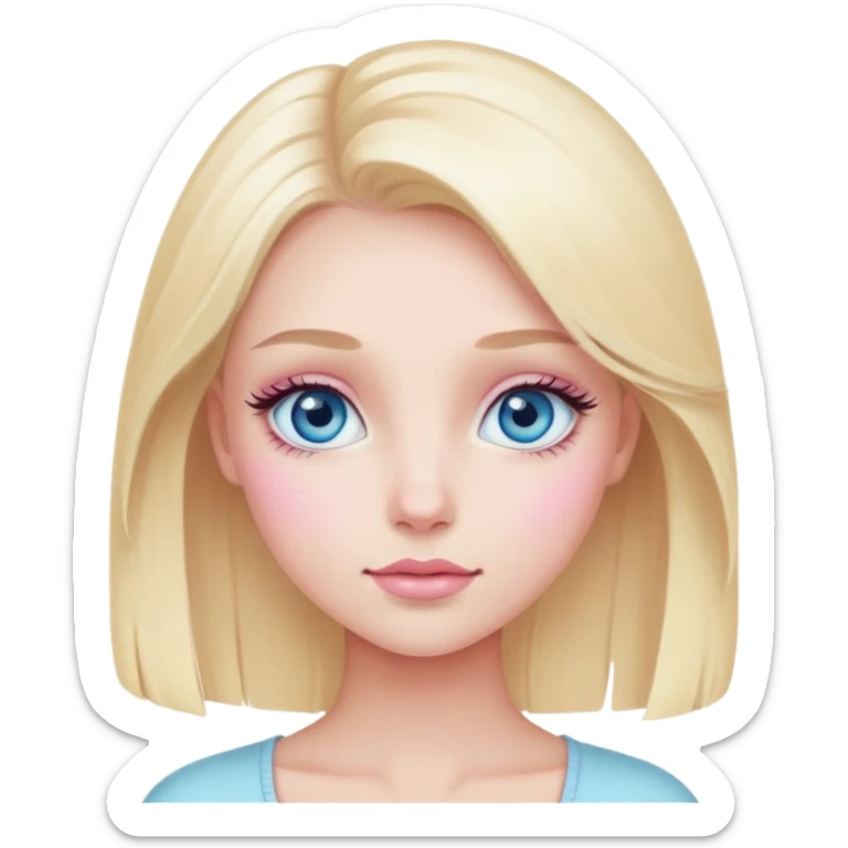 Pastel pink, blonde girl, blue eyes, long eyelashes, cute sticker