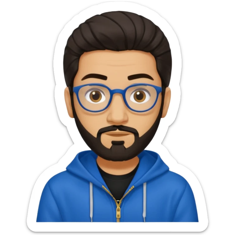 Hassan B from Ali G Indahouse with dark brown long hair and short beard, blue and black outfit sticker