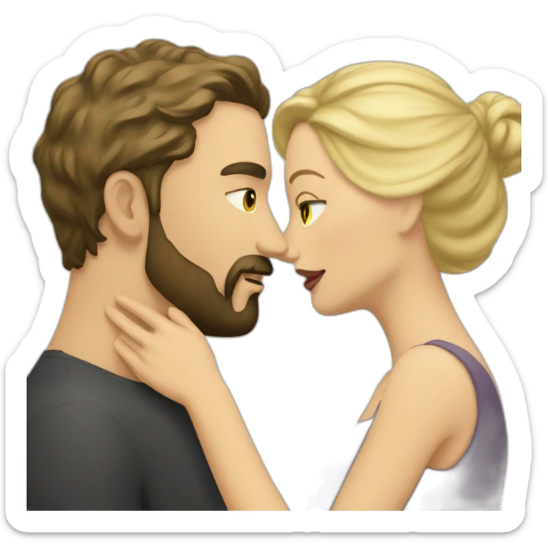 White man blonde beard kiss dark hair woman sticker
