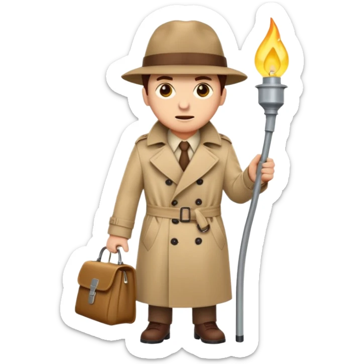écureuil détective avec un trench-coat et une lampe torche, style emoji Apple sticker