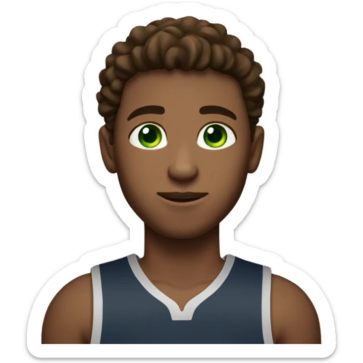 create a boy basketball player with green eyes and brown hair so that he has a basketball in his hand sticker