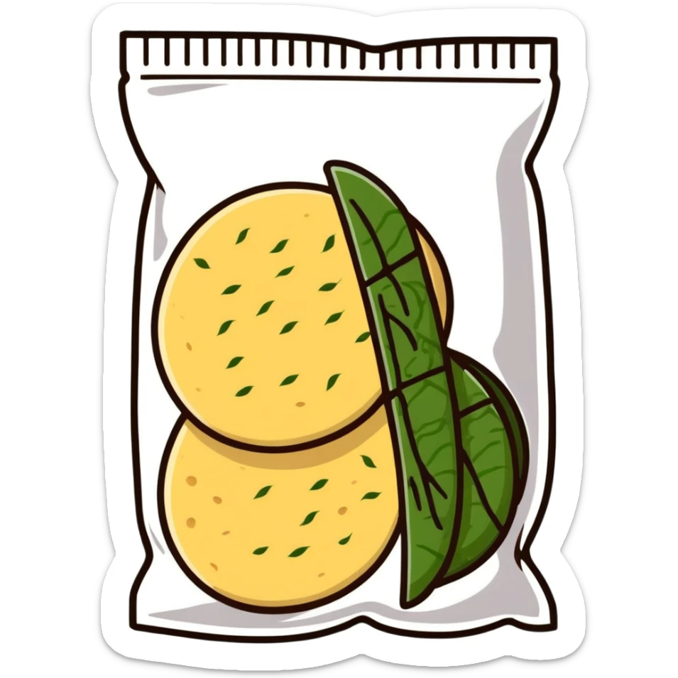 Detailed Japanese senbei rice cracker partially wrapped with crisp nori seaweed sticker