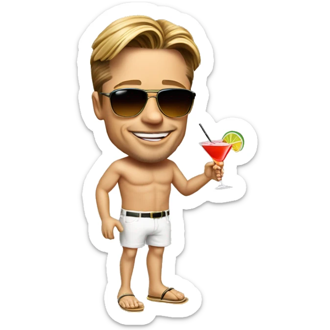 Brad Pitt with sunglass and an Cocktail in his Hand (complett Body)with Holiday vibes (from Head to foot) sticker