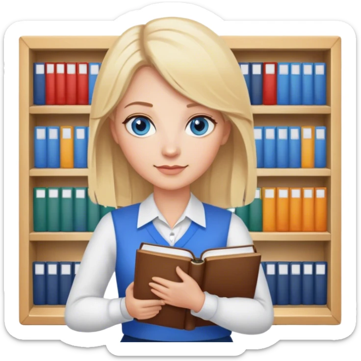 blonde hair blue eyes teacher female with books sticker