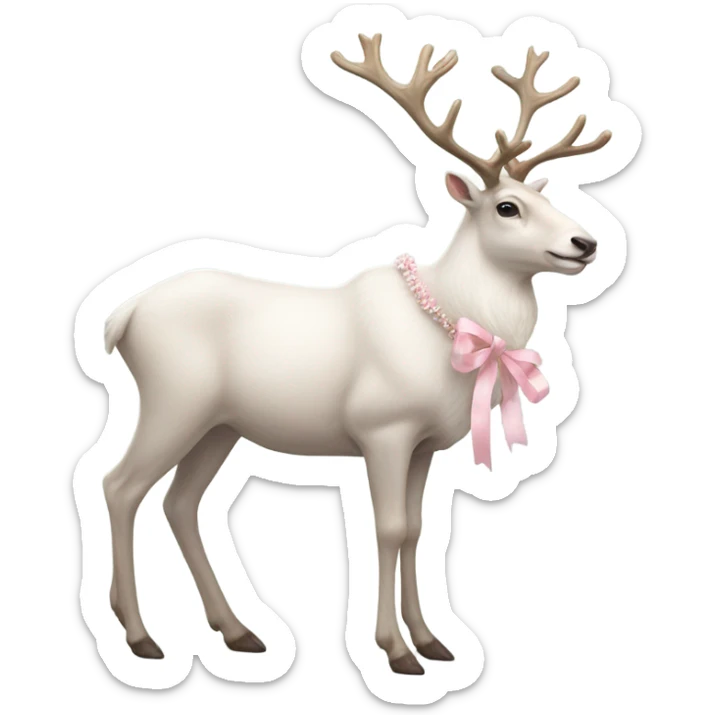 white realistic reindeer full body decorated with pale pink ribbon sticker