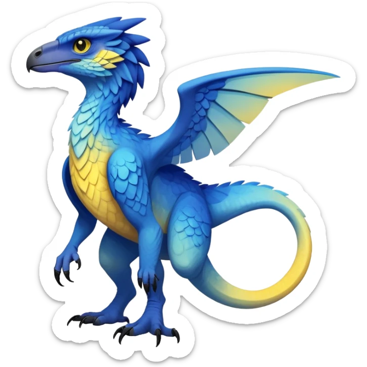  Cool Edgy blue-yellow-black-gradient ethereal badass Raptor-Fionbri-Vernid-Trico-animal-creature full body  sticker