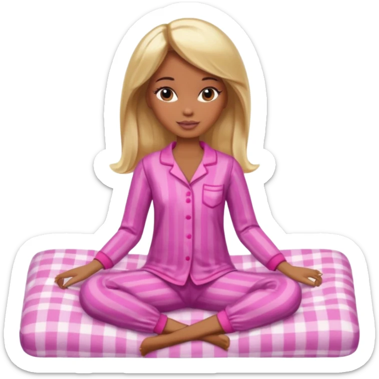 Brown skin blonde hair Barbie in pajamas  sticker