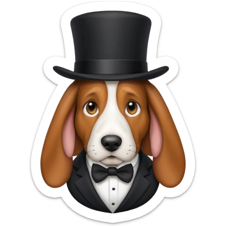 Dog wearing a suit with a top hat make the dog a basset hound  sticker