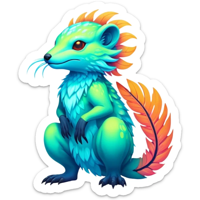Tropical futuristic lush warm-colored neon Fionbri-Vernid-creature sticker
