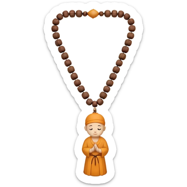 monk necklace object icon, wooden prayer beads with simple pendant, spiritual minimal design, natural wood texture, subtle sacred aura, 3D cartoon style, mobile game icon style, centered, clean background, no text, no watermark
 sticker