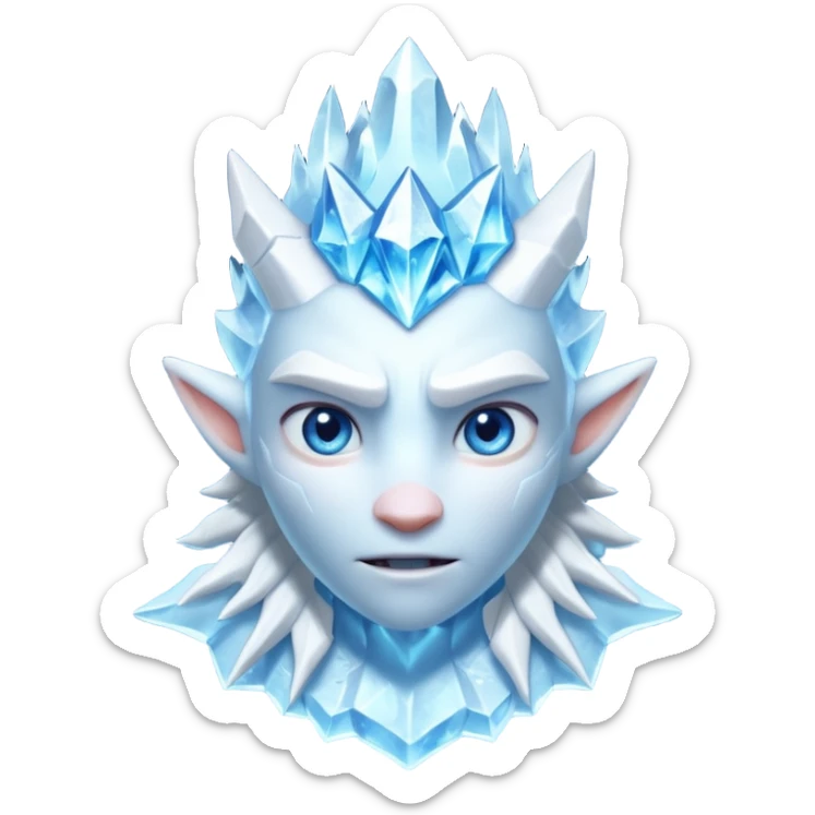 ice creature portrait, head and shoulders only, frozen crystal skin, glowing blue eyes, frost aura, sharp icy textures, fantasy winter vibe, 3D cartoon, mobile game icon style, clean background, no text, no watermark
 sticker