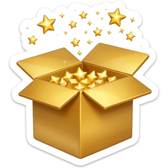 emoji of open box with sparkles jump out of the box sticker