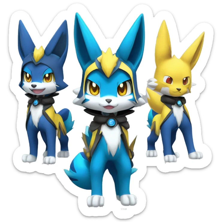 Anthro Cool Chibi Zeraora-Lucario-Renamon-Pokémon-Fakémon Full Body Detailed High Quality sticker