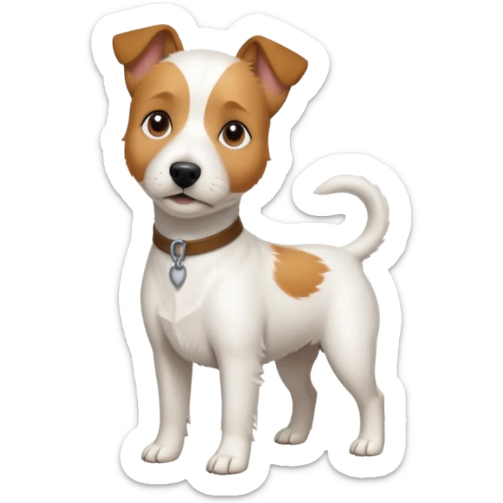 a full body slightly chubby white parson russell terrier looking dog the size of a kelpie with light brown long ears and a light brown patch on one eye and a large snout. the rest of the dog is completely white sticker