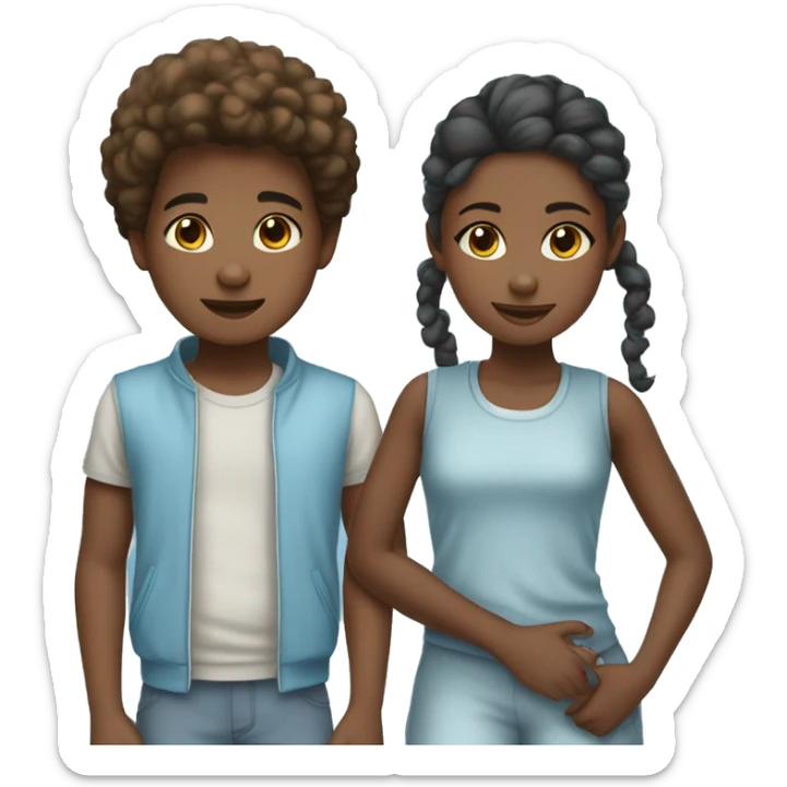 young african american boy and girl wear sky blue clothes sticker