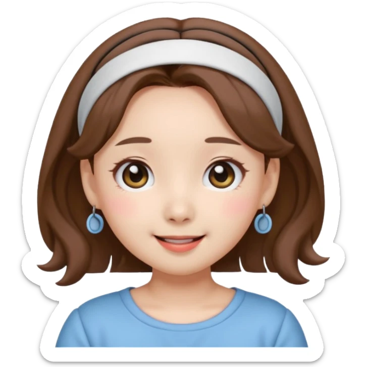 “Cartoon emoji of Nayeon from TWICE, short round face, puffy cheeks, big round eyes with gentle droop, button nose, playful smile, cute hairband” sticker