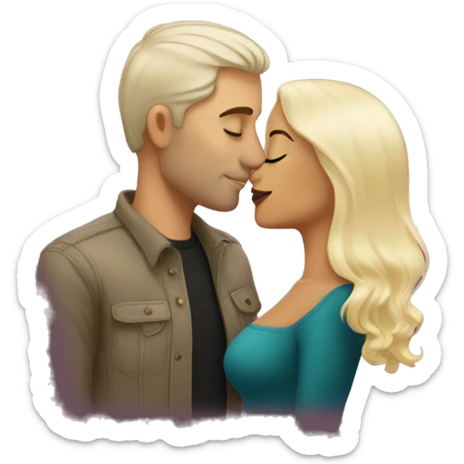 White blonde man, kissing, latina woman dark hair sticker