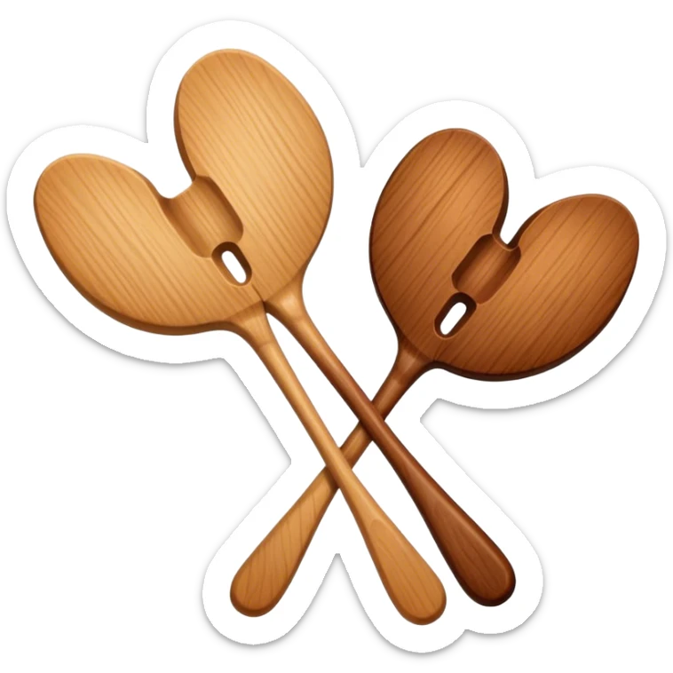 two wooden spoons hitting each other with their flat sides, creating a cross-like shape with their handles sticker