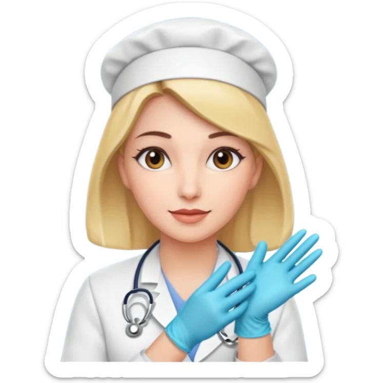 a woman in homecare wearing medical gloves sticker