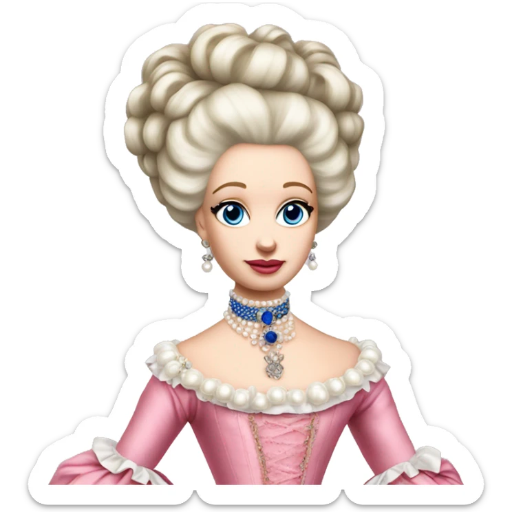 Marie Antoinette with pink dress, pearl choker, blue eyes sticker