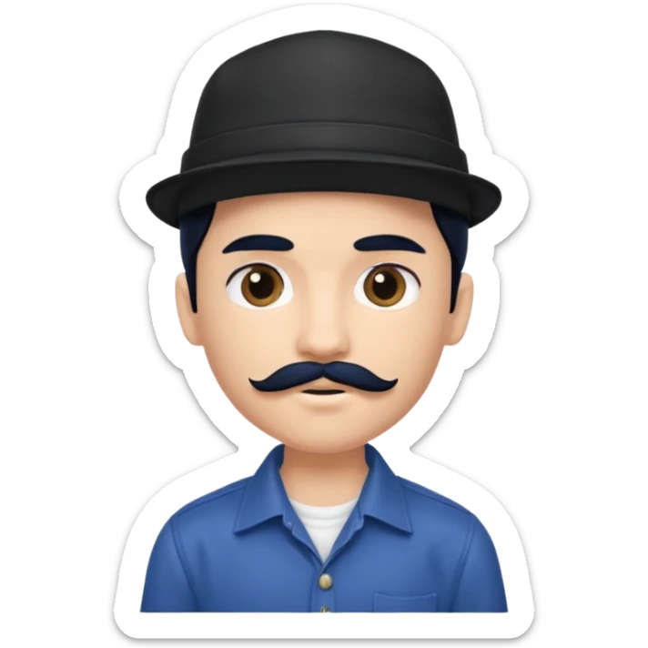 generate a fair pretty bratz boy wearing a dark blue cap and  button up shirt. Handsome

Mustache- black

hair black long sticker
