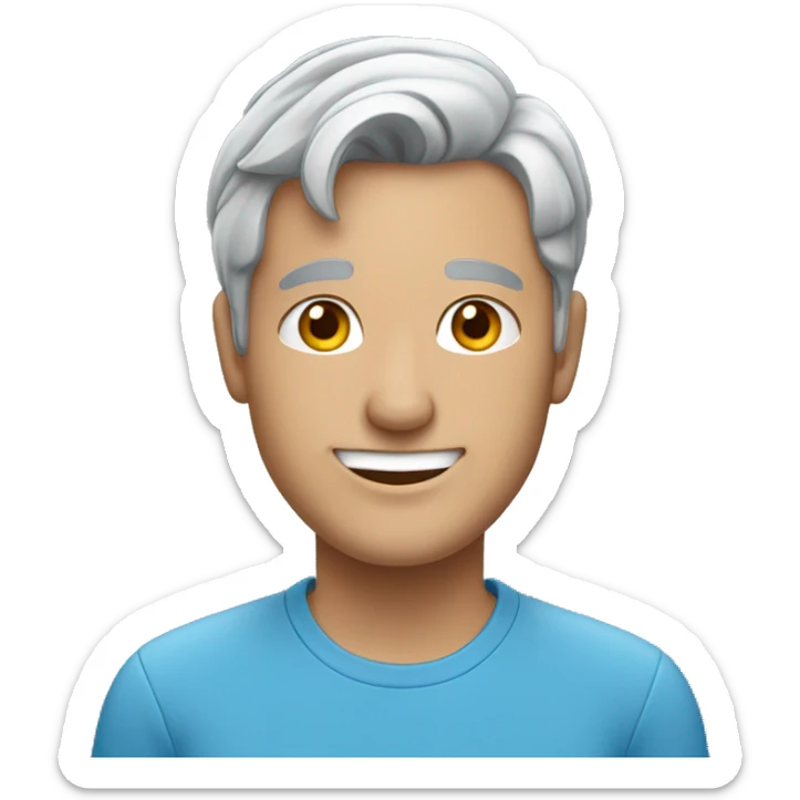 smiling man in blue shirt with touch of grey hair sticker