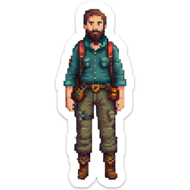 bearded man explorer with full body and detailed face, standing in fog sticker