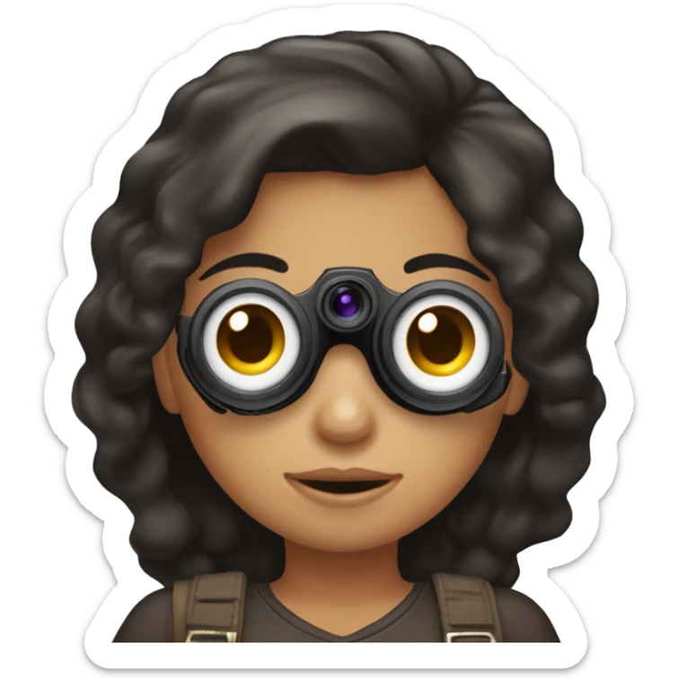 Girl with dark Haie and brown eyes Holding a Nikon Camera in her hands sticker