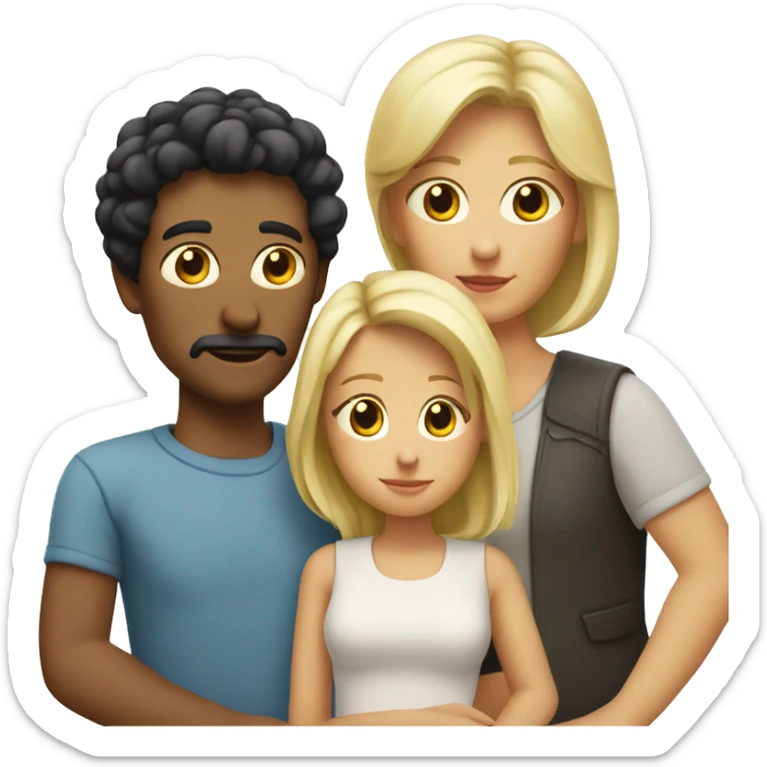 dark hair father and blond mother and two children sticker