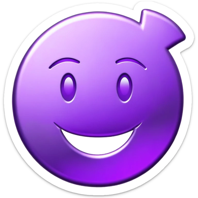 Purple token or coin with a capital letter T and a smiling face sticker