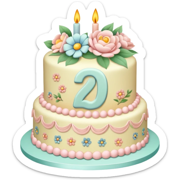 make a floral pastel cake that is aesthetic or vintage with the number 2 and 0 on it sticker