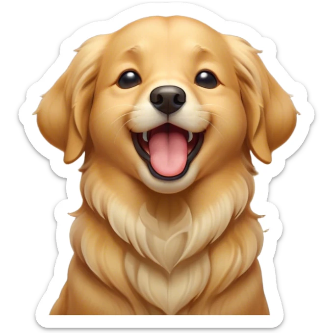 Cinematic Cute Yawning Golden Retriever Portrait Emoji, Head tilted slightly with a dramatic, wide-open yawn, showcasing a silky golden coat with a subtle shimmer, floppy ears slightly drooping, round brown eyes barely open in drowsy contentment, Simplified yet irresistibly adorable features, highly detailed, glowing with a soft, cozy glow, high shine, relaxed yet expressive, stylized with a touch of whimsy, bright and endearing, soft glowing outline, capturing the essence of a sleepy yet affectionate companion, so drowsy it feels like it could stretch out of the screen and curl up for a nap! sticker