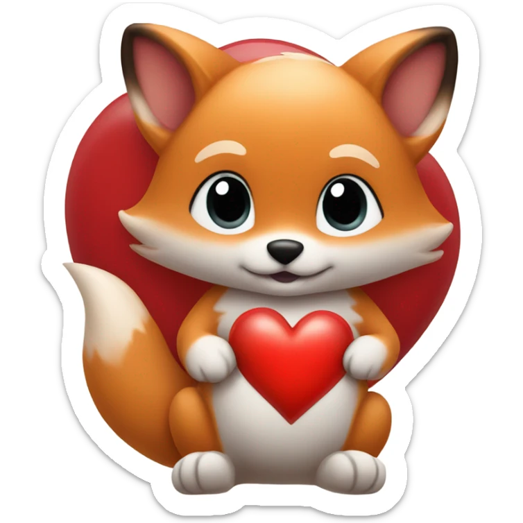 Detailled and photorealistic Baby fox with a big red heart sticker
