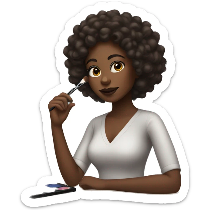 Brown skin black girl with curly hair doing makeup sticker