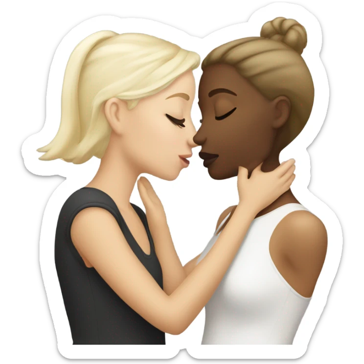 a white blonde girl kissing her white brunette girlfriend sticker