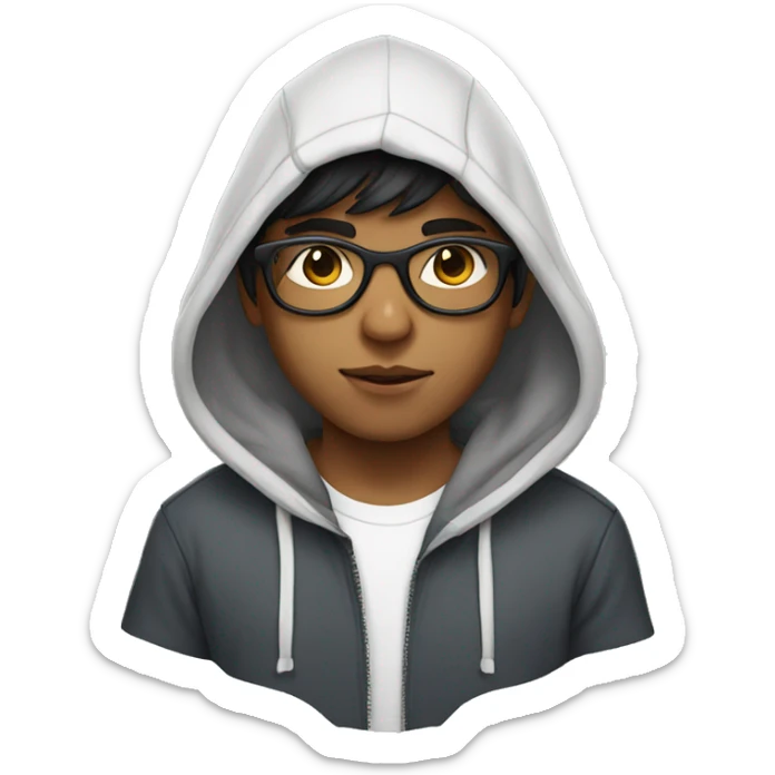 Indian boy wearing hoodie white skin and pentagonal glasses sticker