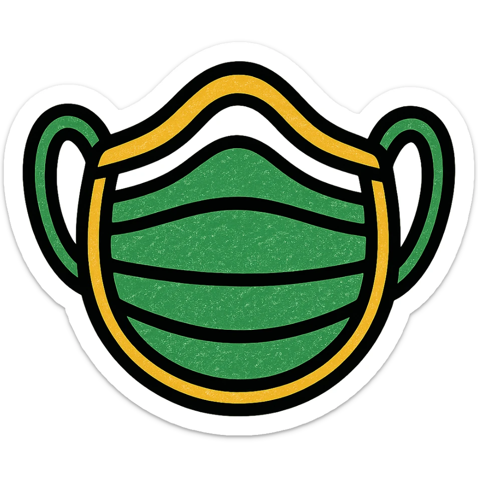 covid mask, professional style, green gold and white color scheme, bold and clear, suitable for digital use sticker