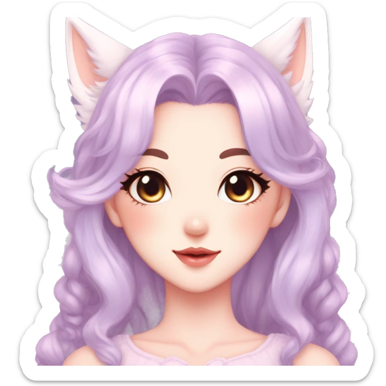 Gorgeous pastel anime style lady with blushing face and fox ears cottagecore fairycore pastelcore colorful pearly romantic simplistic aesthetic trending style sticker