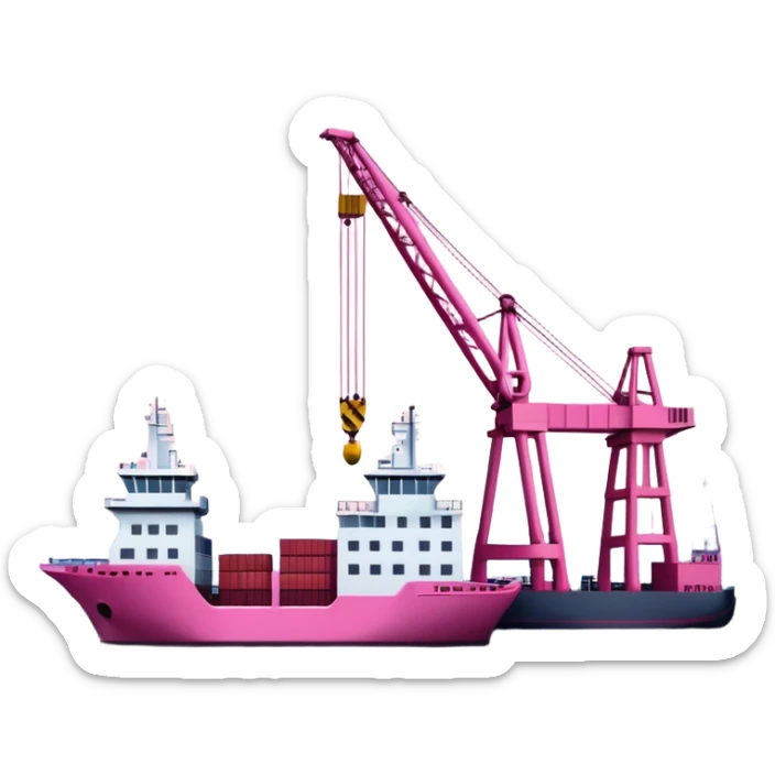 harbor scene with ship, dock, and port crane, all in pink tones, glossy finish, soft edges, subtle depth, Apple iOS emoji style, transparent background sticker