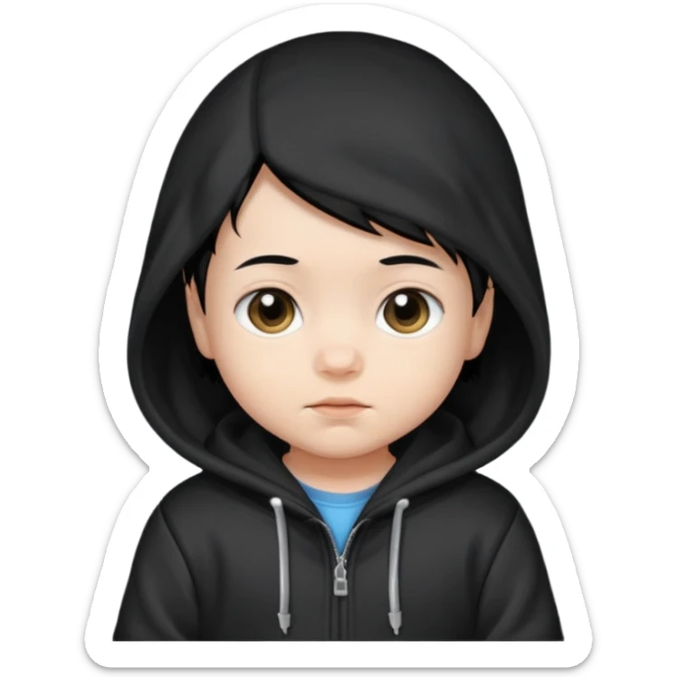 baby with black hair and black hoodie sticker