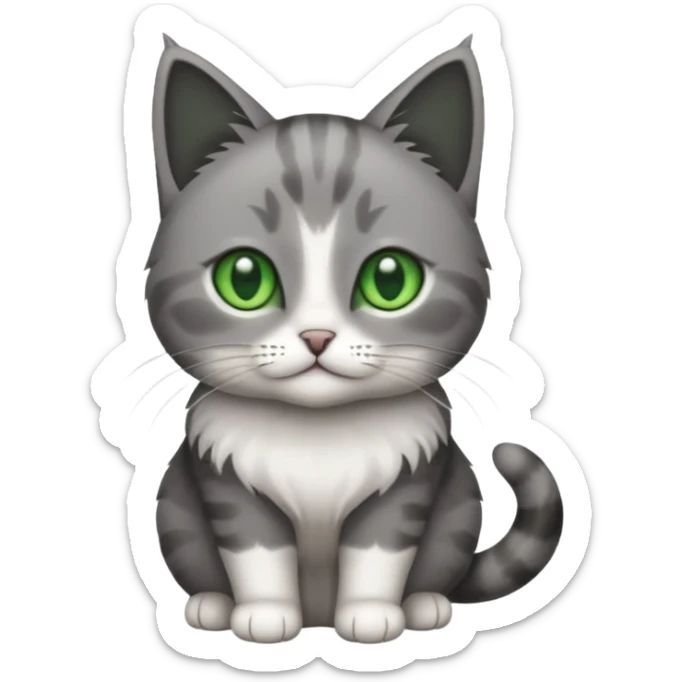 full body small short hair dark grey and white cat with green eyes sticker