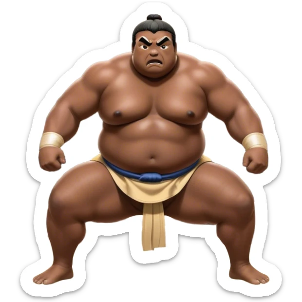 Sumo Wrestling – Cinematic Realistic Sumo Wrestling Scene, featuring a powerful sumo wrestler in traditional mawashi engaged in an intense bout on a sandy dohyo, muscles tensed and sweat glistening under dramatic arena lighting, capturing the raw energy and tradition of the sport. sticker