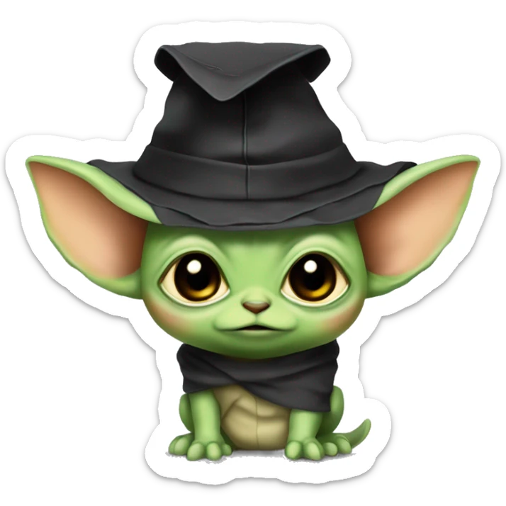 cuty chamaleon similar to baby yoda style with a university mortarboard sticker