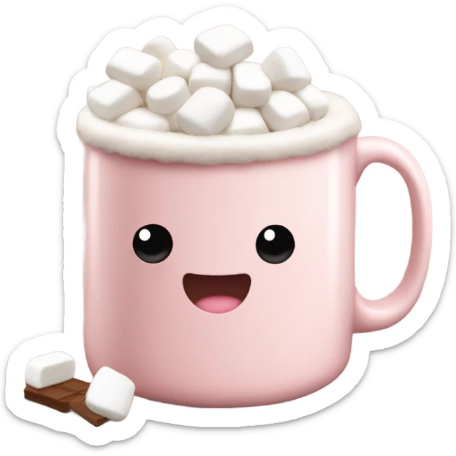 Light Pink mug of hot chocolate with marshmallows  sticker