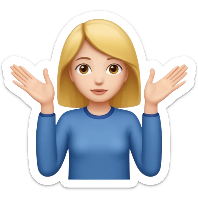 Girl with two hands in front out palms facing upwards and hands in front of her LOWER sticker