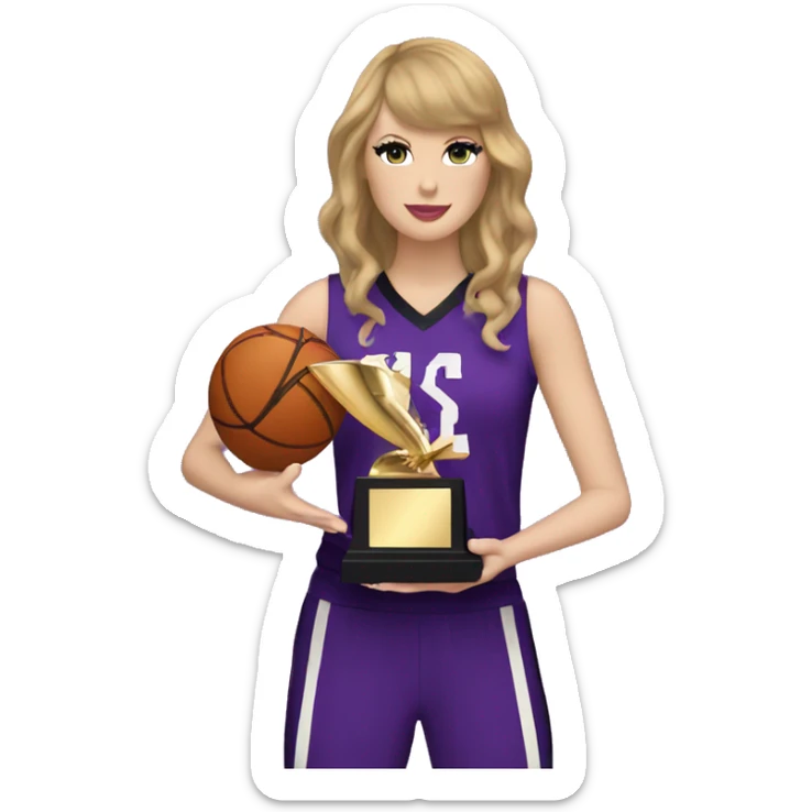 Taylor Swift holding trophy wearing purple basketball uniform - one set of hands sticker