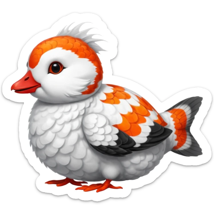 Asian Painted Fluffy Realistic Rock Ptarmigan-Dwarf-Hotot-Koi-Fish-Animal-hybrid, full body, with red marking over eye sticker