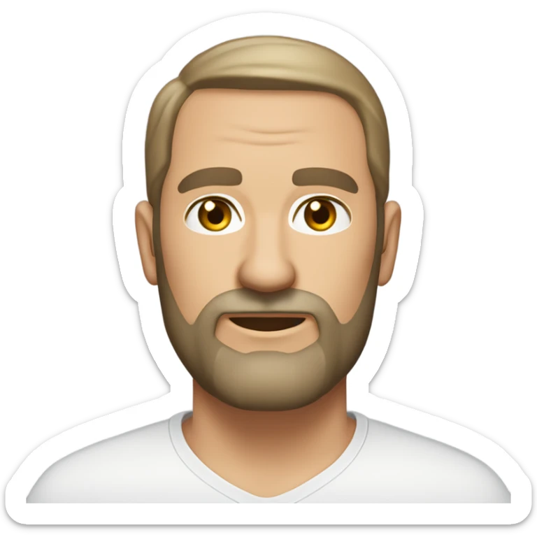 middle aged english man, short slicked back hair dark blonde, dark blonde medium length size full beard, wearing only a plain white smart shirt unbuttoned. sticker
