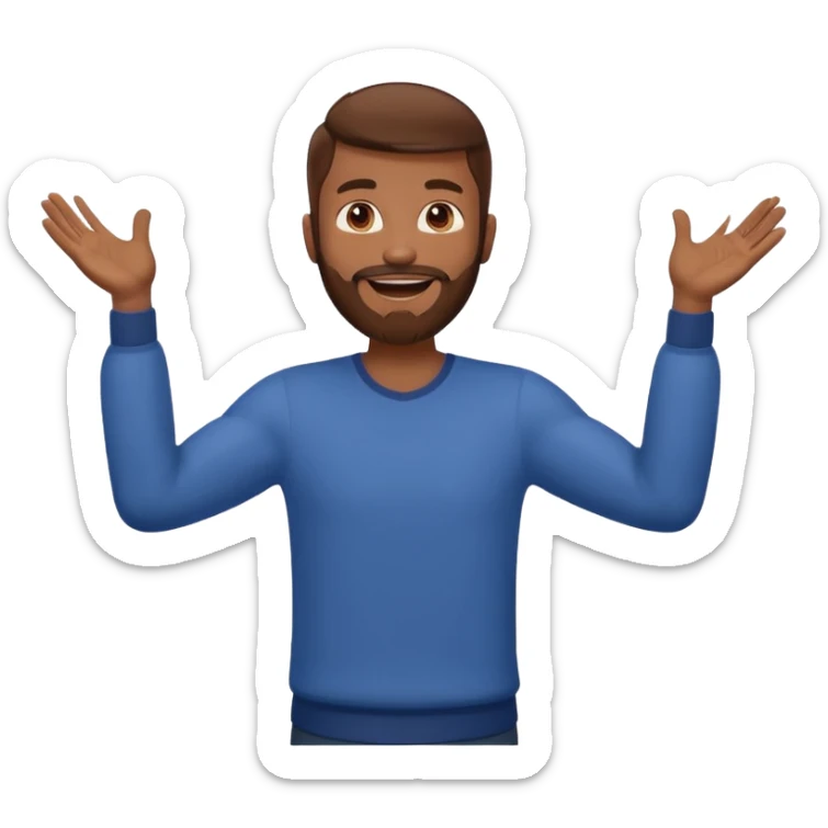 A man with brown hair and beard with his arms open wide waiting for a hug sticker